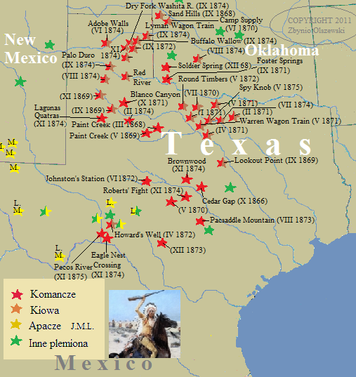 Indian battles between 1866 and 1876.
Comanches, Kiowas and Apaches 
versus the US Army