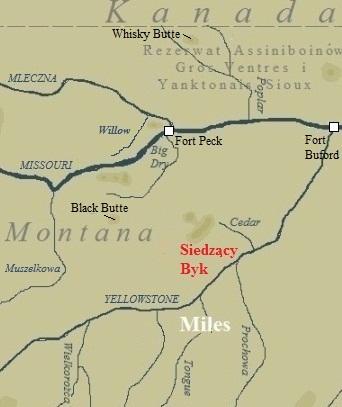 Map of campaign of 
General Miles against Sitting Bull
in November and December 1876