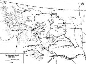 Mapa Bozeman Trail dziki uprzejmoci Towarzystwa Historycznego Wyoming