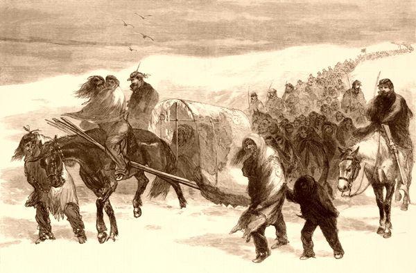 Winiowie z obozu Czarnych Czajnikw, schwytani przez generaa Custera, Theodore'a R.Davisa, 1868 r.