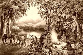 Ognisko traperw autorstwa Currier & Ives