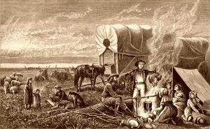 Emigranci kierujcy si na zachd, William de la Montagne, 1880.